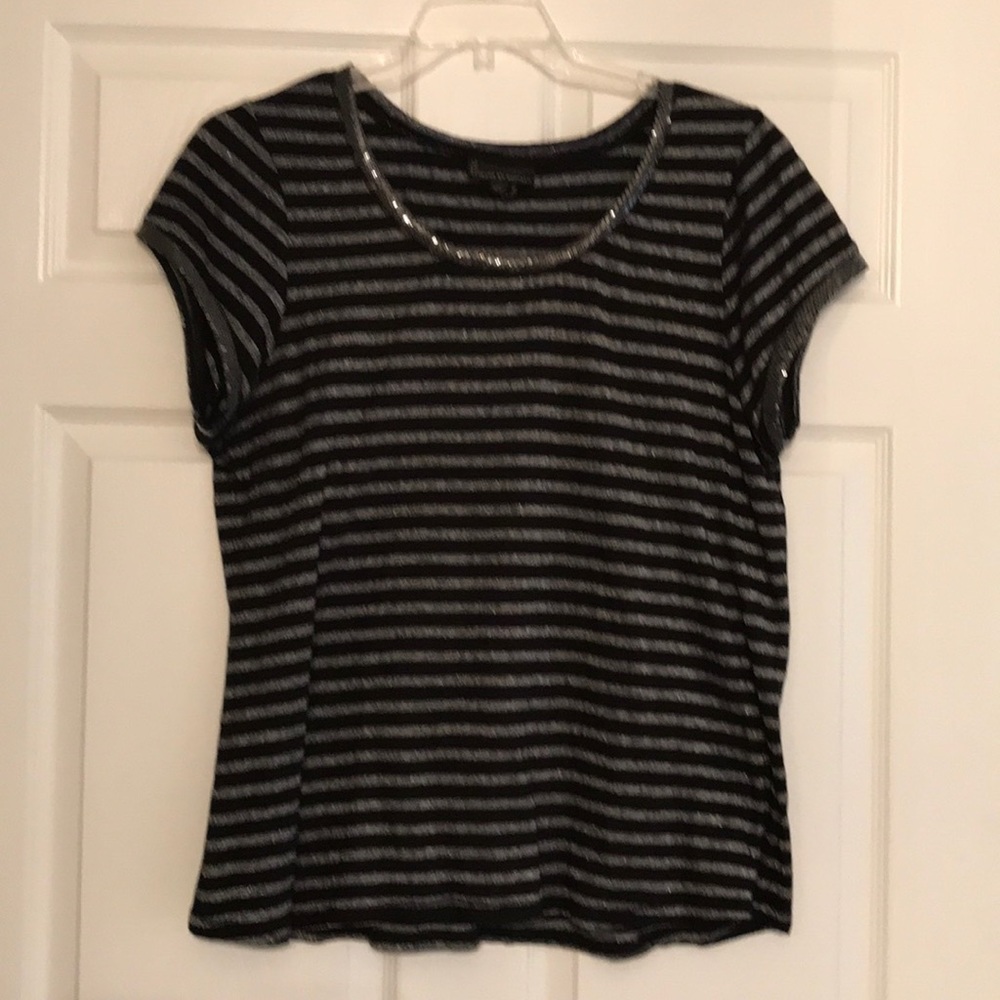 Black and Silver Stripe Short Sleeve Tee